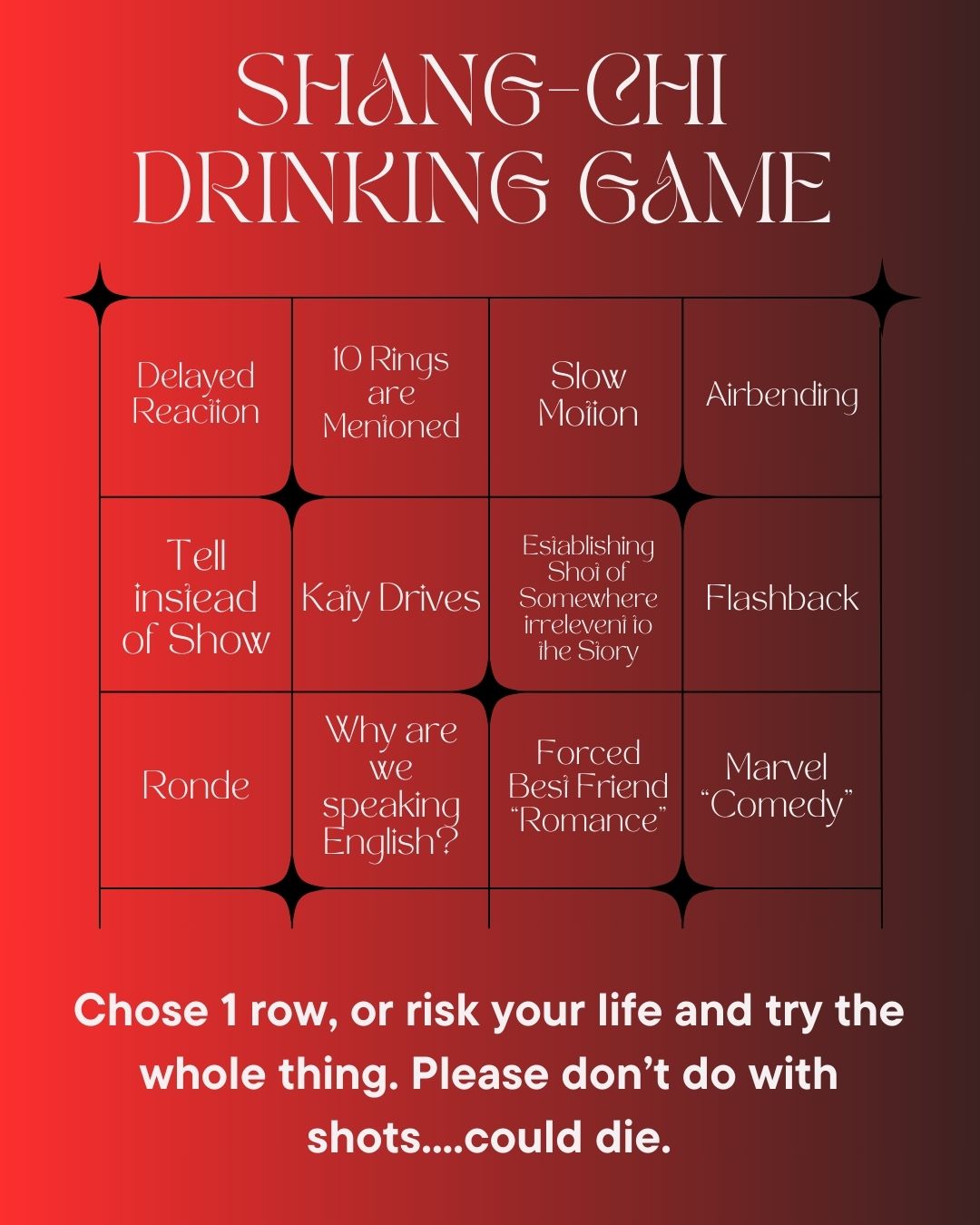 Shang-Chi Drinking Game